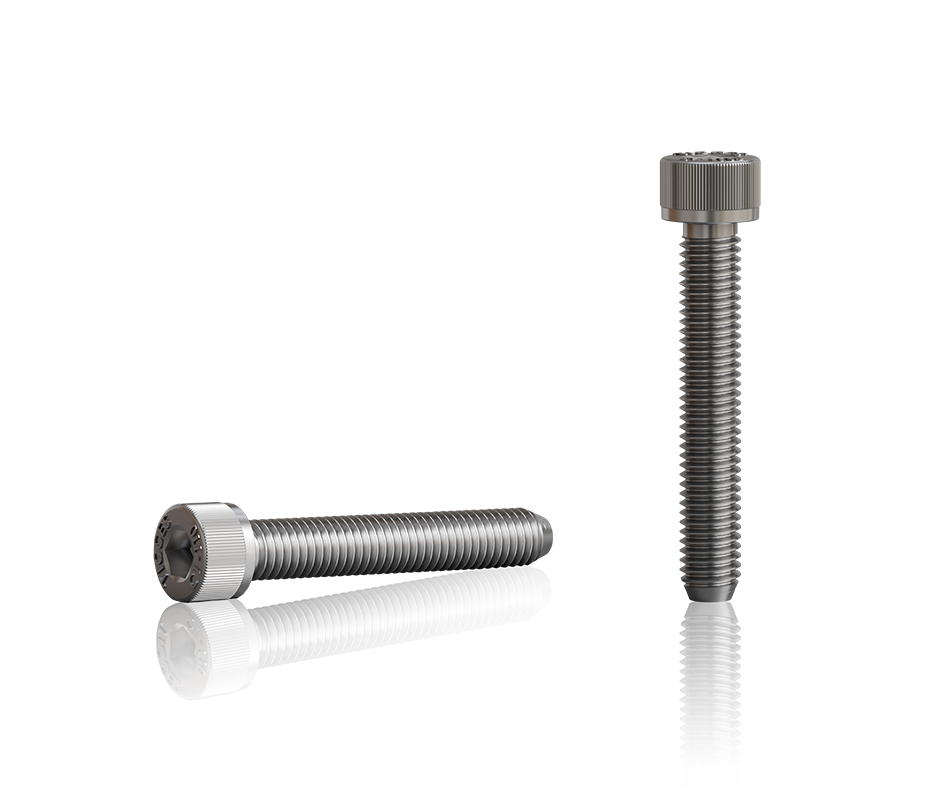 Zylinderschraube mit Innensechskant nach DIN 912, Größe M8×50, aus Metall, freigestellt dargestellt in liegender und stehender Position.