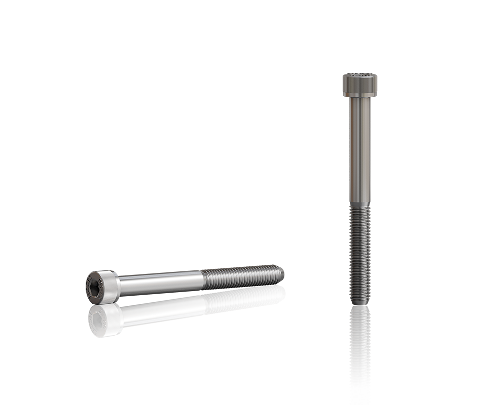 Zylinderschraube mit Innensechskant nach DIN 912, Größe M8×80, aus Metall, freigestellt dargestellt in liegender und stehender Position.