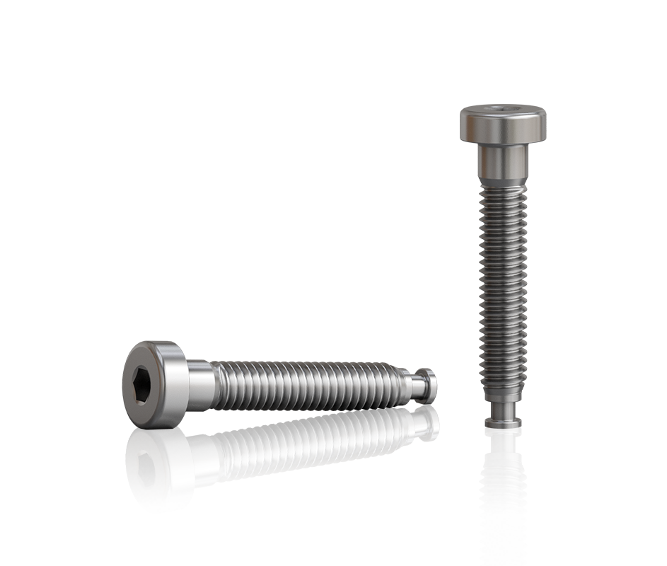 Zwei RAB-Sonderschrauben M4 aus Metall, eine liegend und eine stehend dargestellt, mit zylindrischem Kopf, Innensechskant-Antrieb und metrischem Gewinde, freigestellt auf transparentem Hintergrund.